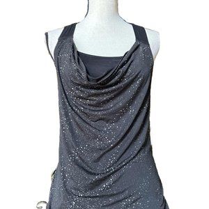 Rock & Republic Black Metallic Drape Neck Top Back Exposed Zipper Size S